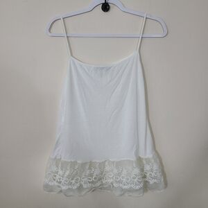 CARLA CONTI Silk White Lace Trim Spaghetti Strap Camisole Top Womens Size Medium
